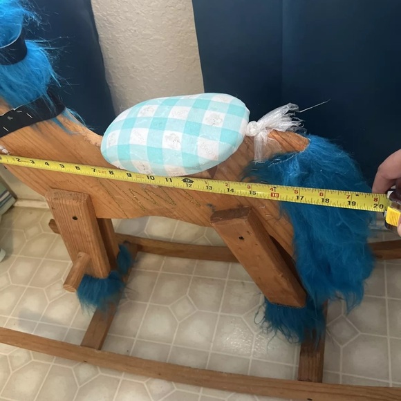 LARGE WOODEN ROCKING HORSE Handmade Toddler Toy Amish Furniture Blue - Picture 5 of 5